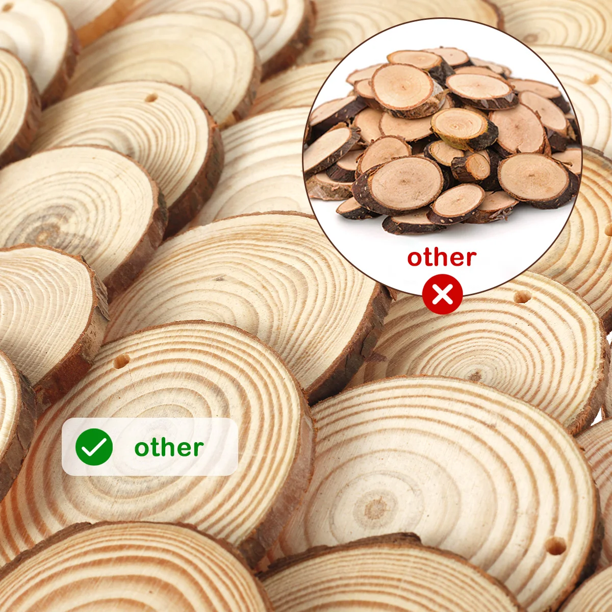 30Pcs Naturalne plastry drewna Niedokończony zestaw drewnianych kłódek Predrilled Wood Chips z liną Okrągłe drewniane kółka do malowania