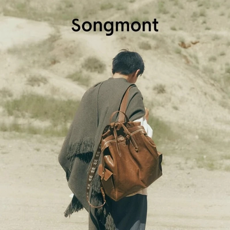 Songmont Trail Series Large Shoulder Bag Genderless Vintage Vegetable Tanned Leather 16" Computer Bag