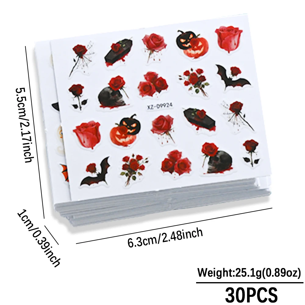 Set di 30 adesivi per unghie con teschio piccolo fantasma per decorazioni per unghie di Halloween Adesivi autoadesivi Forniture per manicure per festival carini