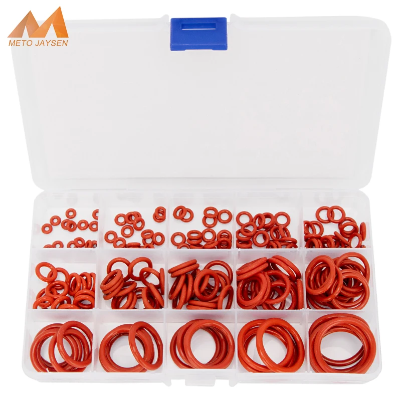 

150-200-225PCS VMQ Sealing Silicone O-rings OD 6mm-30mm CS 1.5mm 1.9mm 2.4mm 3.1mm Red Gasket Replacements