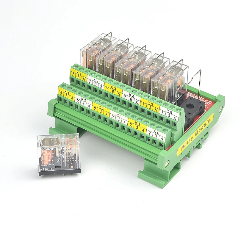 Pluggable Safe DIN-Rail Mounting 6 CH Relay with Flame Retardant Shell Single Contact 5A for Signal Amplification Board