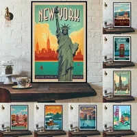 Tourism World Travel City Minimalist Vintage Travel Canvas Posters Amsterdam London New York Poster Print Wall Art Decoration