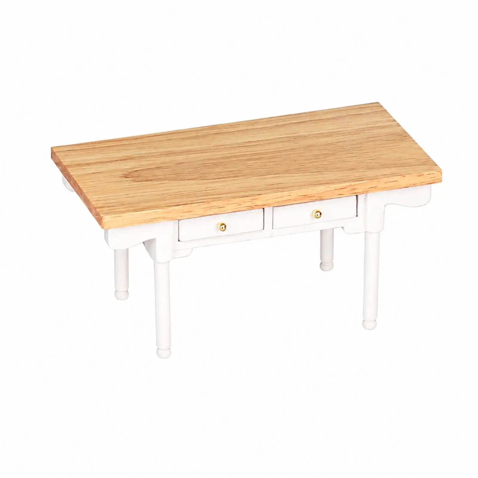 Small Dollhouse Desk Wooden Miniature Writing Table with Drawer for Tiny Study Room Scene Decor