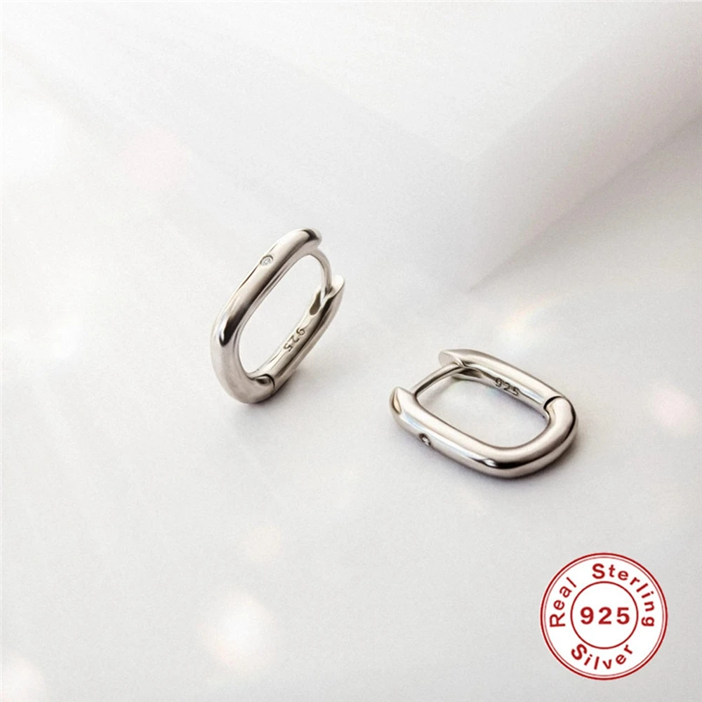 CANNER Genuine 925 Sterling Silver Geometric Square Hoop Earrings for Women Minimalist Small Circle Huggies Ear Buckles Jewelry