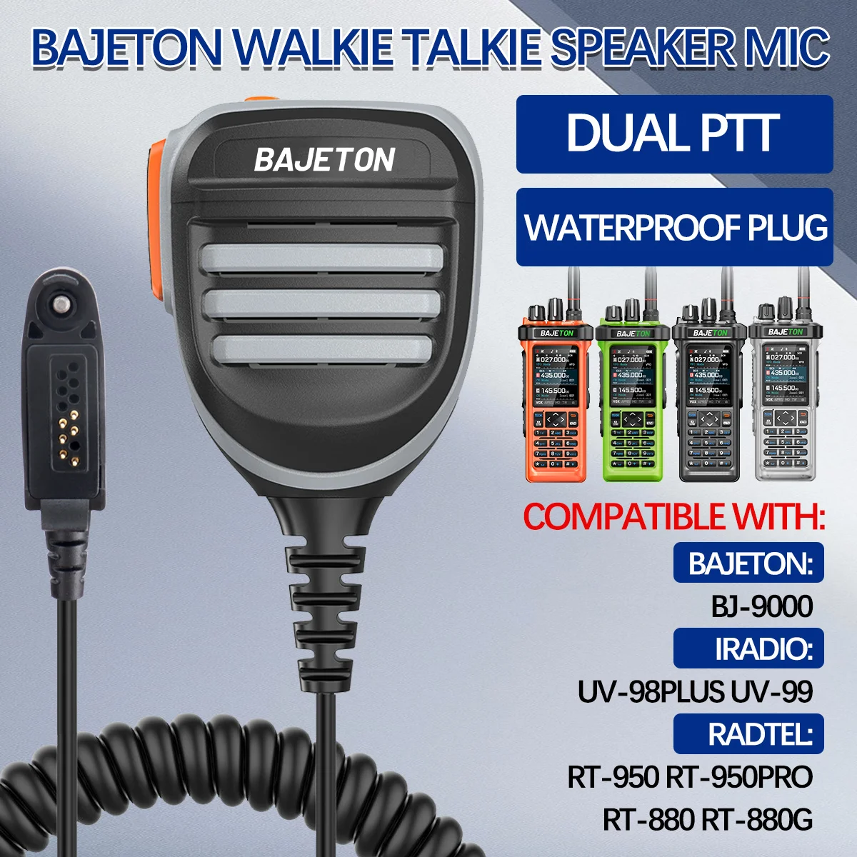 Micrófono Altavoz Walkie Talkie BAJETON con Doble PTT para Radioaficionados BAJETON BJ-9000, Radtel RT-950 PRO, RT-950