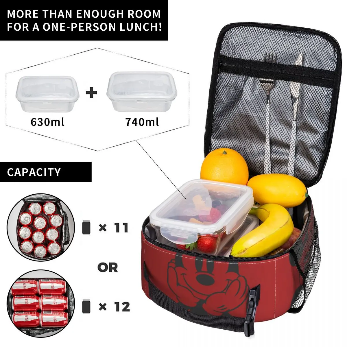 Red Mickey Mouse Thermal Insulated Lunch Bag for School Portable Food Bag Cooler Thermal Lunch Boxes image 4