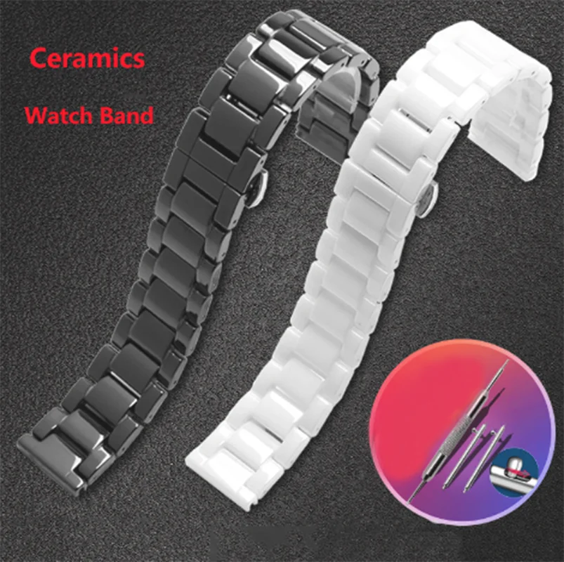 Ceramic Watch Band 14mm 16mm 18mm 19mm 20mm 21mm 22mm For Tissot Armani Citizen Seiko Rossini Universal Strap Women Men Bracelet