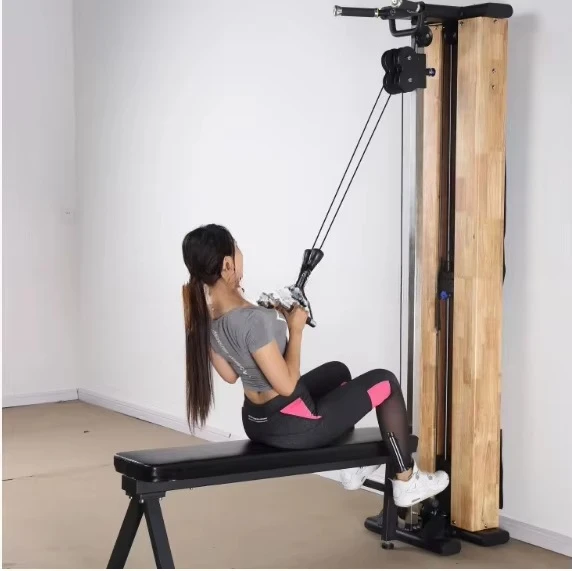 %a- Loaded Machine High Row Machine for Gym Studio Wood Wall-mounted Single Cable Pulley Machine Chest Arm Training with Handle