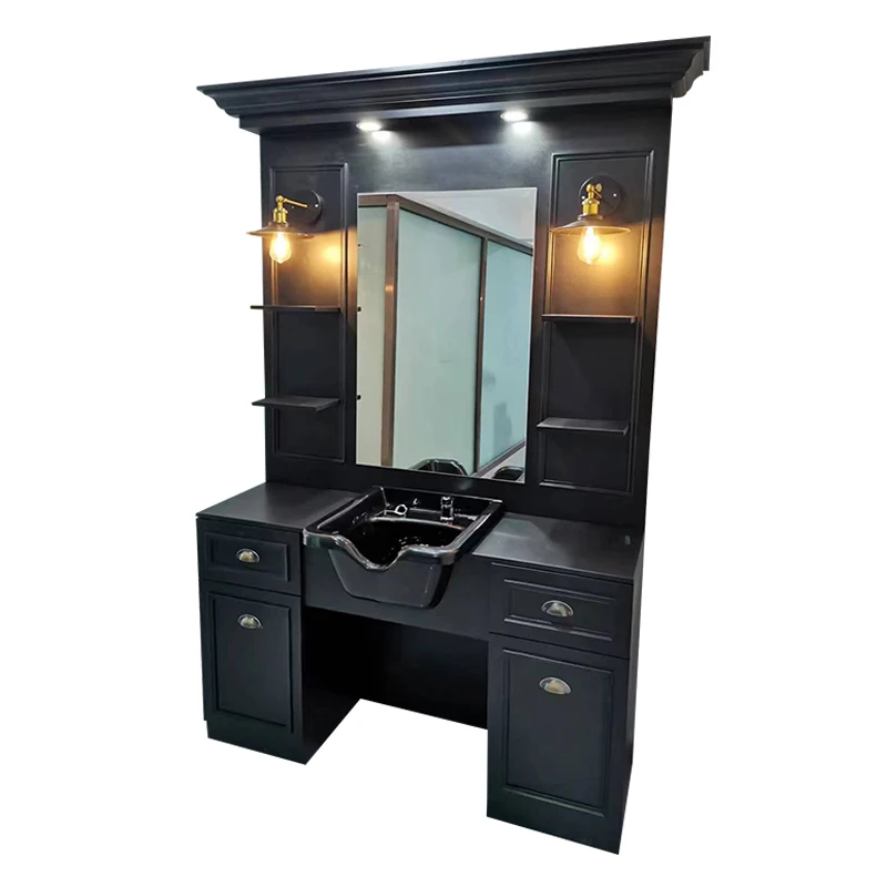 Hot Sale Classic LED Light Black  Hairdressing Mirror Station Commercial Styling Station