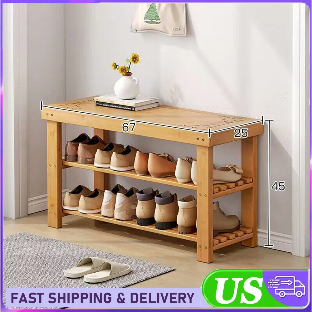 

Bamboo Shoe Racks Benches Seats Hallway Storage Shelves Shoe Storage