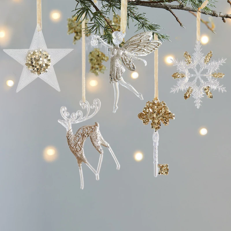 Christmas Tree Hanging Pendants Glitter Small Xmas Deer Oranments Xmas Elk Merry Christmas Decor Happy New Year 2025 Deer