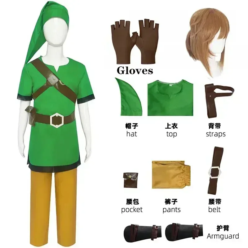 

Left Cosplay Costume Hero Left Full Set Green Hat Gloves Pants Halloween Carnival Left Outfits with Wig
