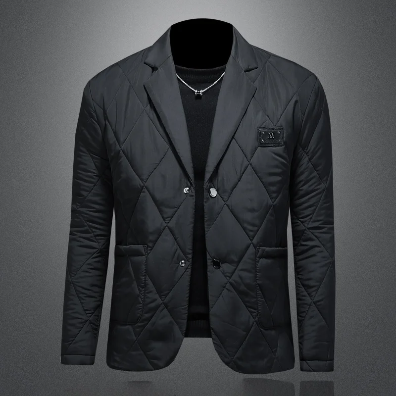 

Men's Fashionable Slim Fit Cotton Jacket Diamond Patterned Fleece Lined Thickened Autumn Winter New Arrival Casual Wear