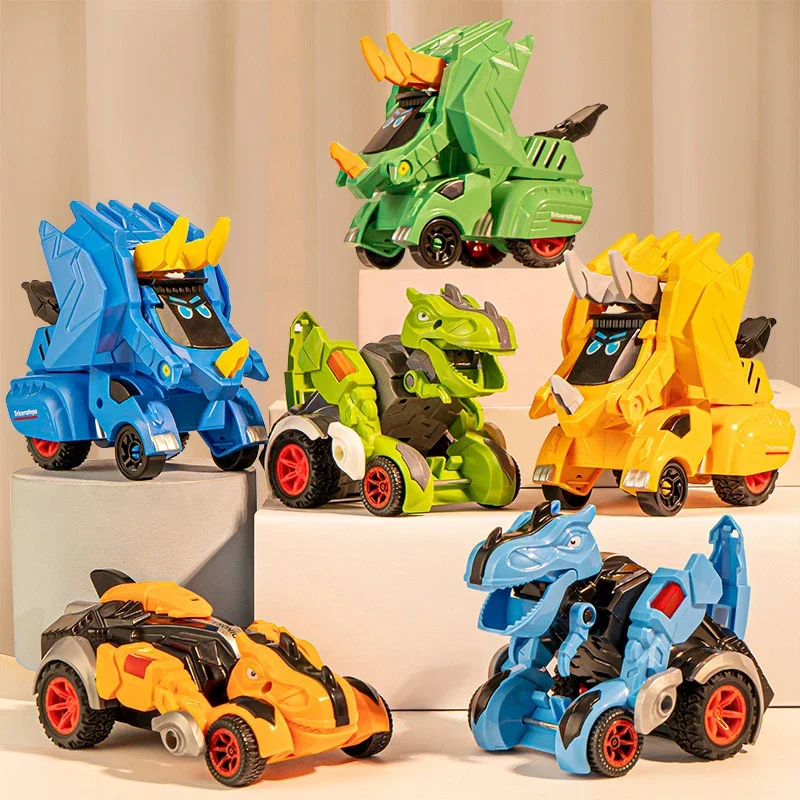 

2 In 1 Dinosaur Collision Deformation Inertia Car Racing Boy Tyrannosaurus Rex Toy Car Deformation Engineering Car Birthday Gift