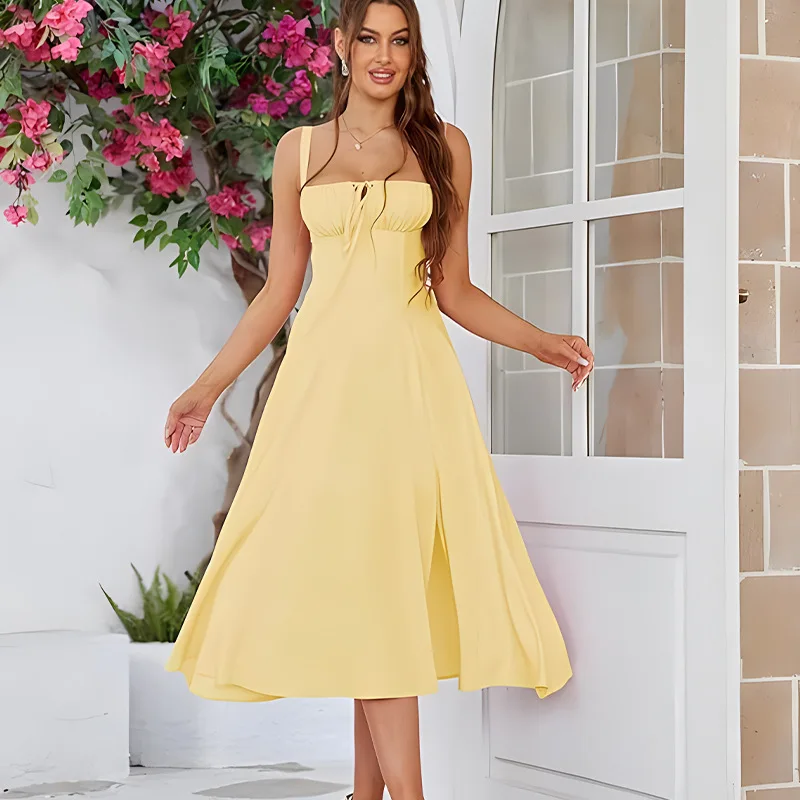 polyester dress amazon Amazon.com: SEYUTWET Female Solid Color Sexy Temperament Fashion Pleated  Dress Long Dress Party : Clothing, Shoes & Jewelry