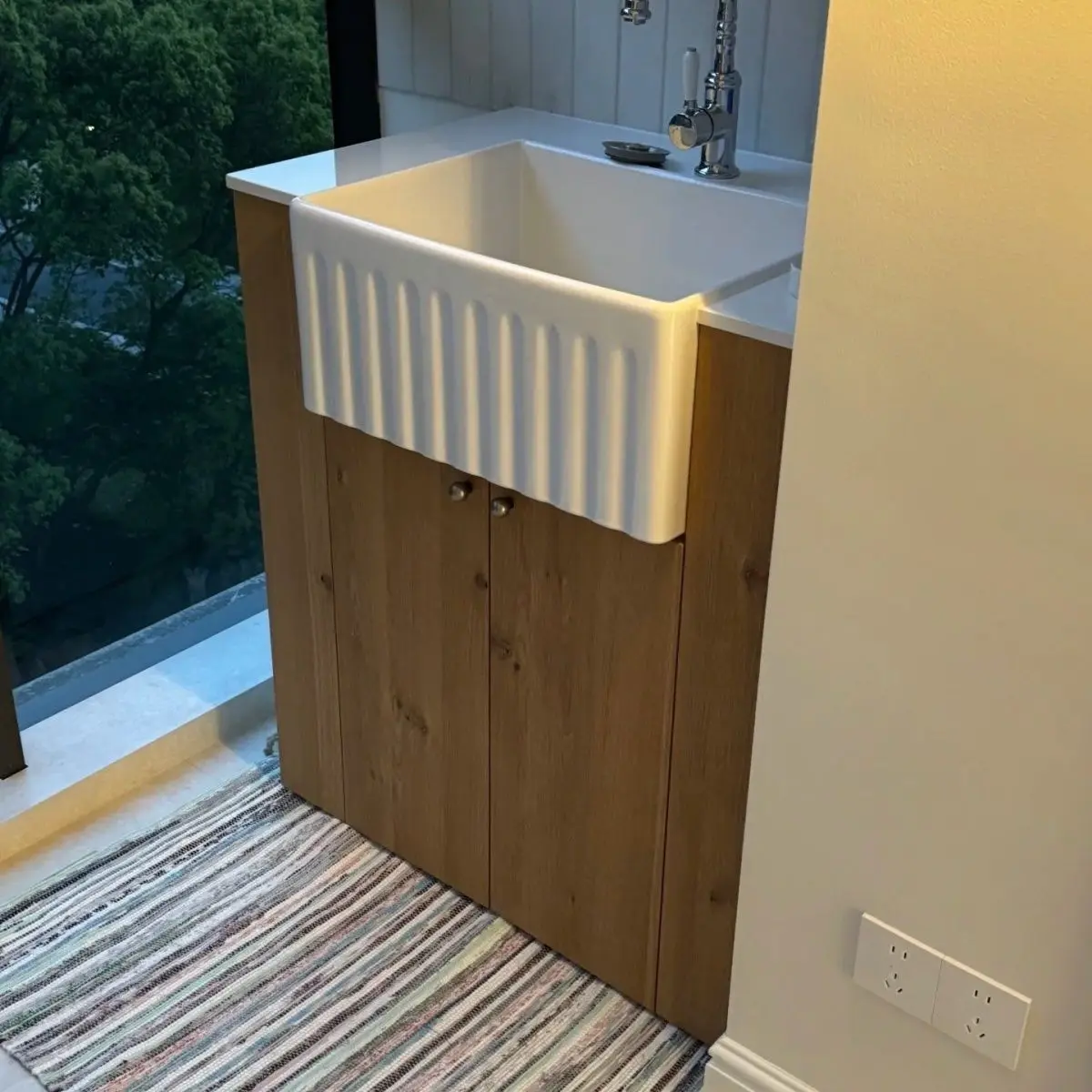 Cream Wind Semi-embedded Ceramic Countertop Basin Toilet Floor-to-ceiling Bathroom Cabinet Combination French Vegetable Basin Si