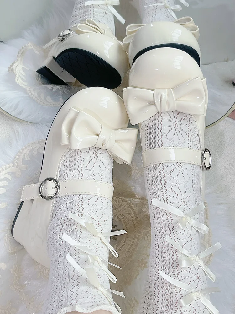 Sweetheart Round Lolita Shoes Original Versatile And Clever Butterfly Bow Round Head Lolita Low Heel Leather Shoes