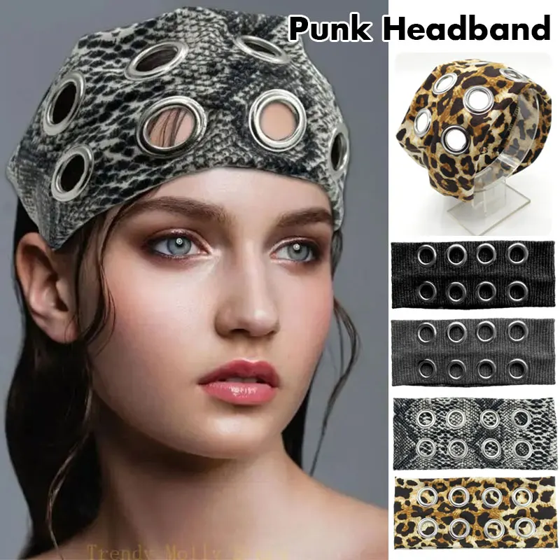 

Hollow Elastic Headband Women Punk Grunge Hollowed Out Eyelets Wide Elastic Headband Grunge Stretchy Casual Hair Accessory