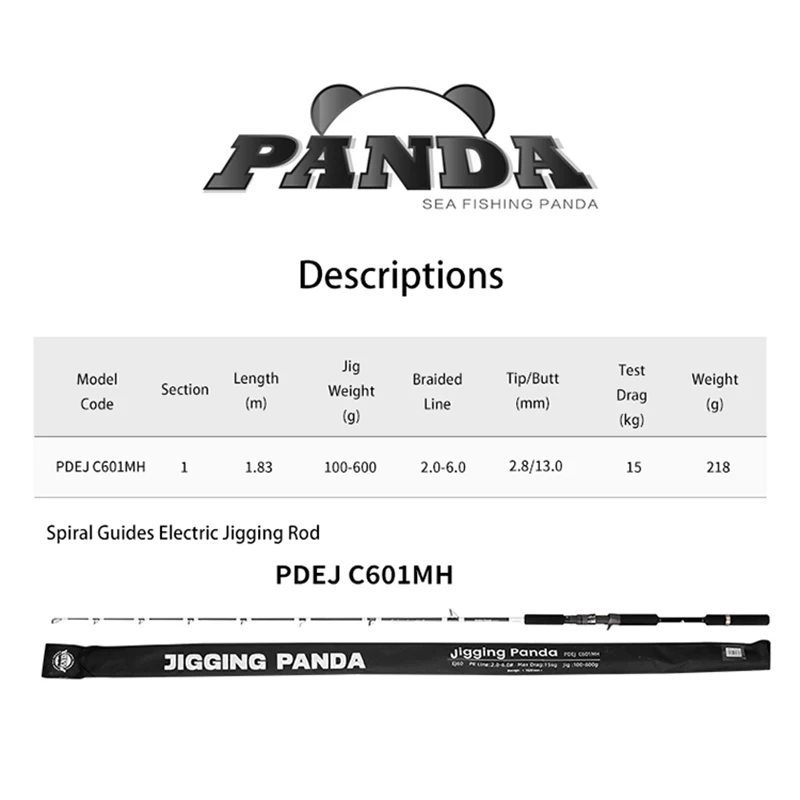 PDEJ PANDA Série PDEJ Guias Vara de Jigging Elétrica 100g-600g Vara de Jigging 15kg Drag Power Fuji Vara de Pesca