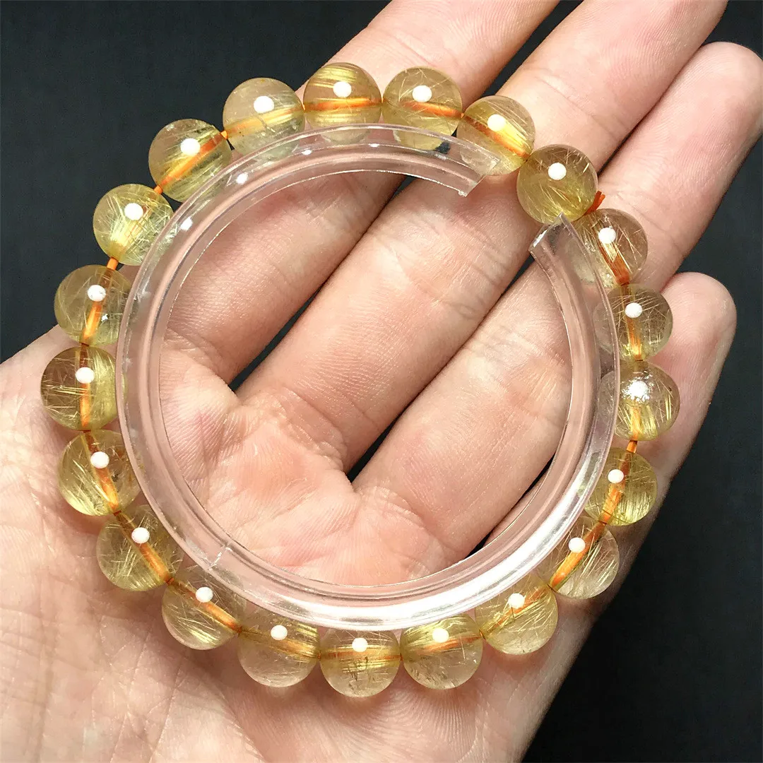 

9mm Natural Gold Rutilated Quartz Bracelet For Woman Man Healing Wealth Beauty Gift Crystal Round Beads Strands Jewelry AAAAA