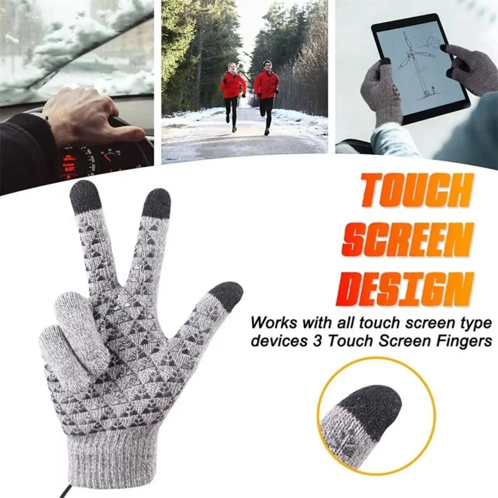 1 Level 3 Level USB Electric Heated Gloves Adjustable Temperature Warm Knitted Polyester Gloves Simple Solid Color