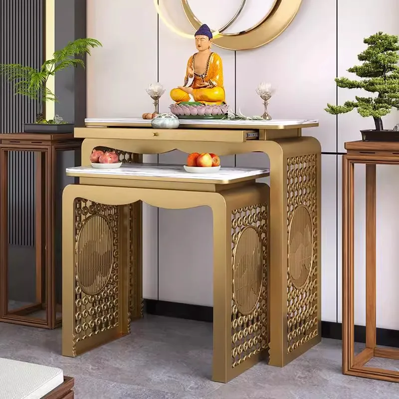 

Light luxury solid wood offering table incense casket offering platform household stainless steel rock slab Buddhist platform