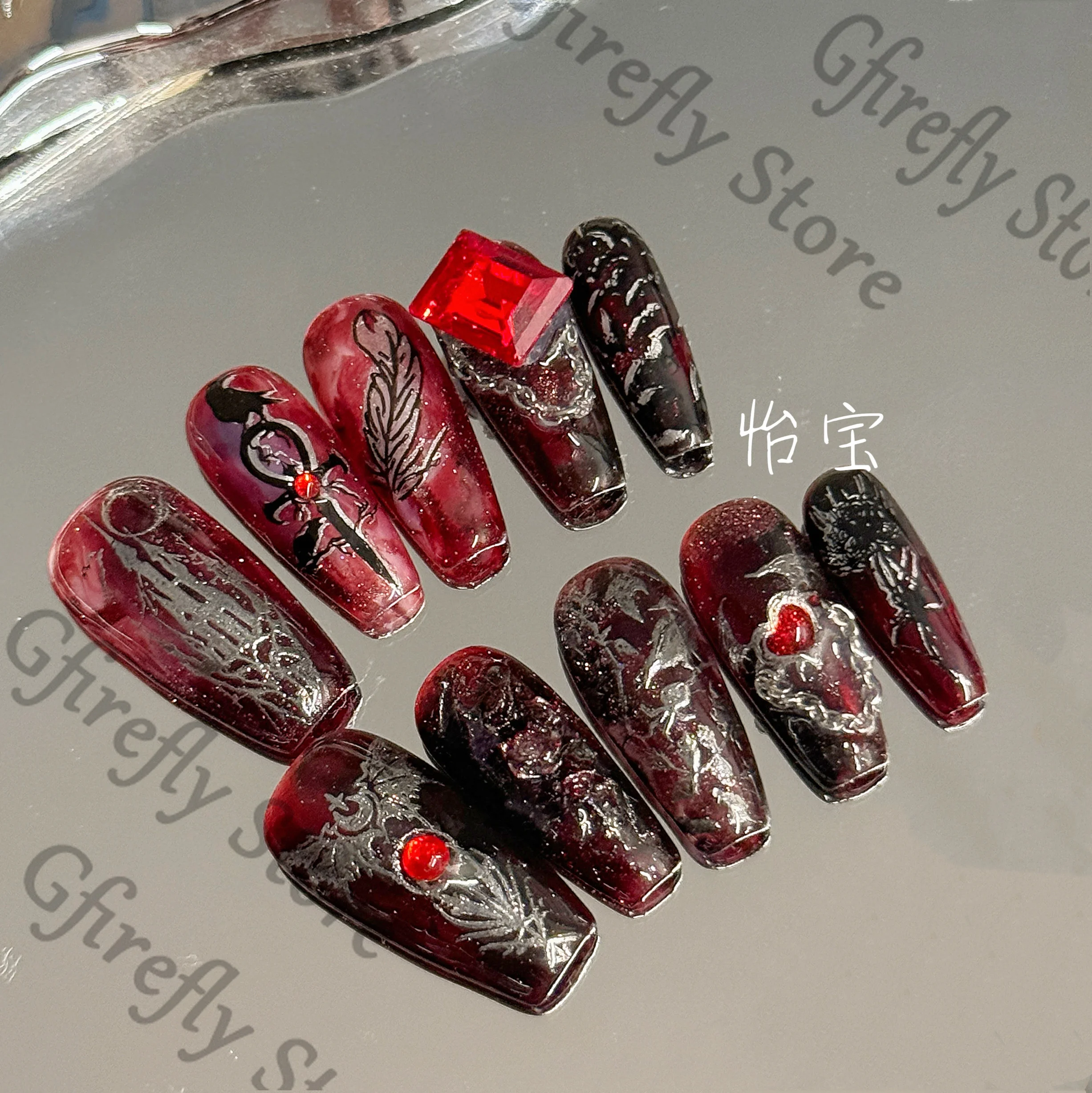 

Sylus Nails Crow DIY Pure Handmade Dark Style Love and Deepspace Black Relief Handcraft Accessory Press-on Manicure Ornaments