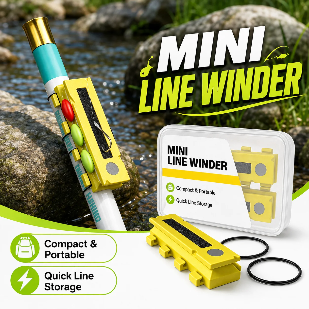 VIKINGAR Mini Fishing Line Winder Portable Rod Holder Tenkara Line Spooler Lightweight Tackle Quick Collection Tangle Free