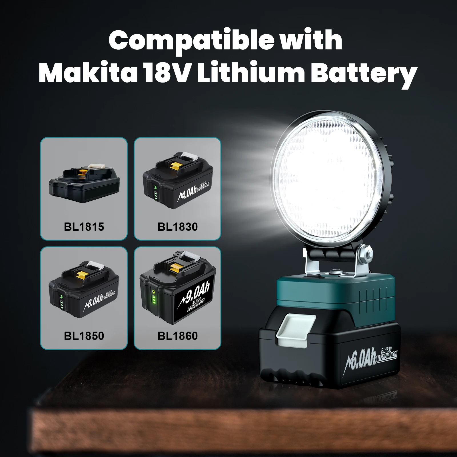 For Makita BL1830 18V Battery Work Light LED Flashlight For Dewalt DCB200 Battery Tool Lamp Flood Lights
