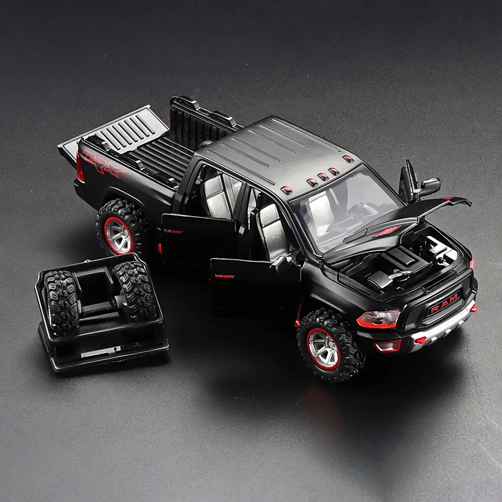 1:32 Scale 2021 Dodge RAM 1500 TRX Pick-up Truck ORV Diecast Model Toy with Spare Tires & Rack, Color: Black, Red, White