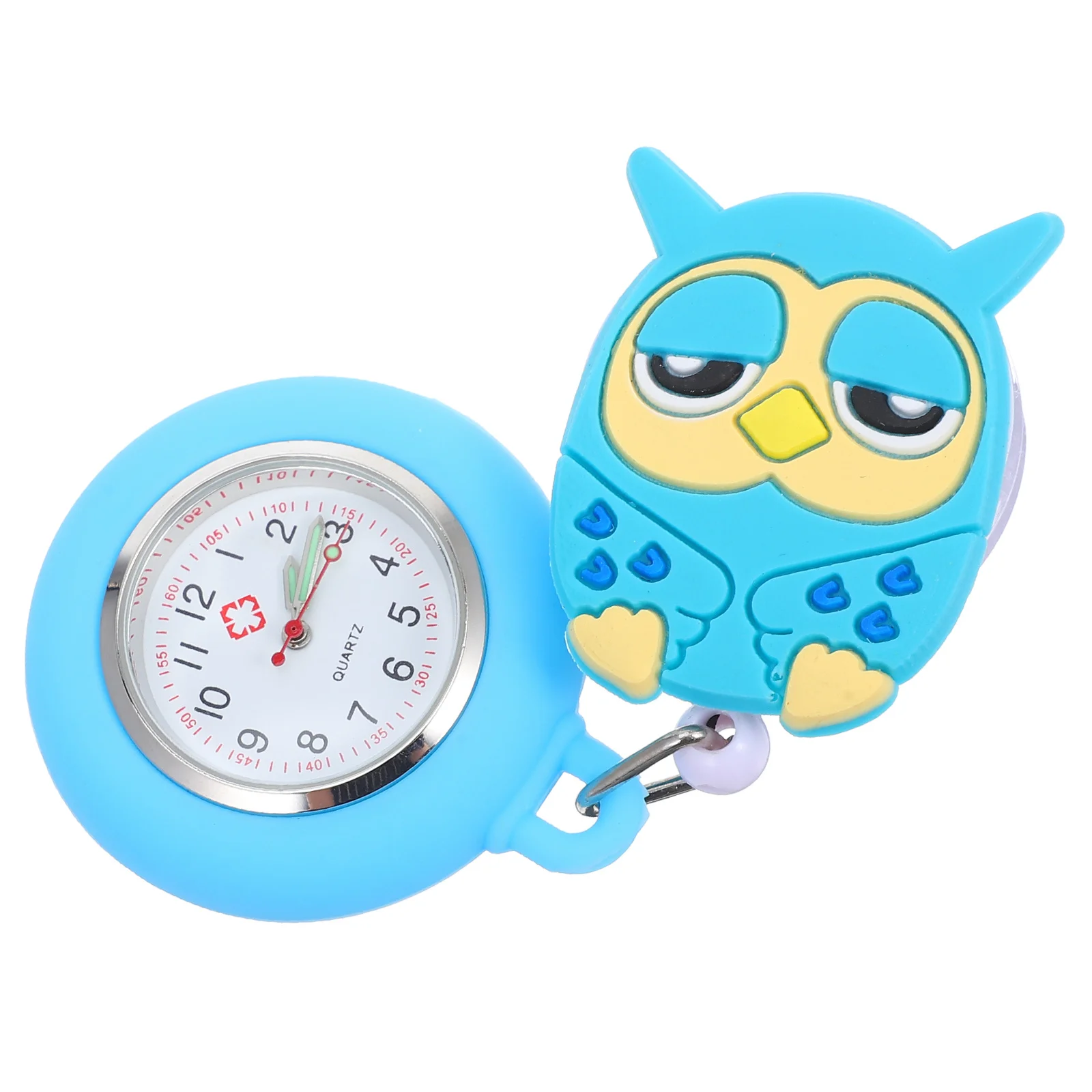

Stretchable Sky Blue Silicone Nurse Watch Owl Pattern Pocket Timepiece for Hospital Staff Gift Premium Alloy Quartz Movement