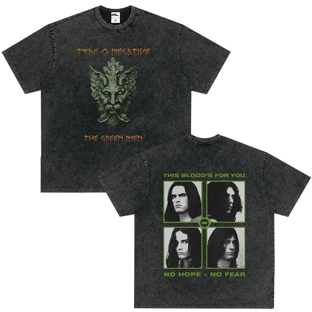 Rock Band Type O Negative The Green Man Vintage Washed T Shirt Gothic Metal Short Sleeve T-shirt Men\'s Vintage Hip Hop T Shirts