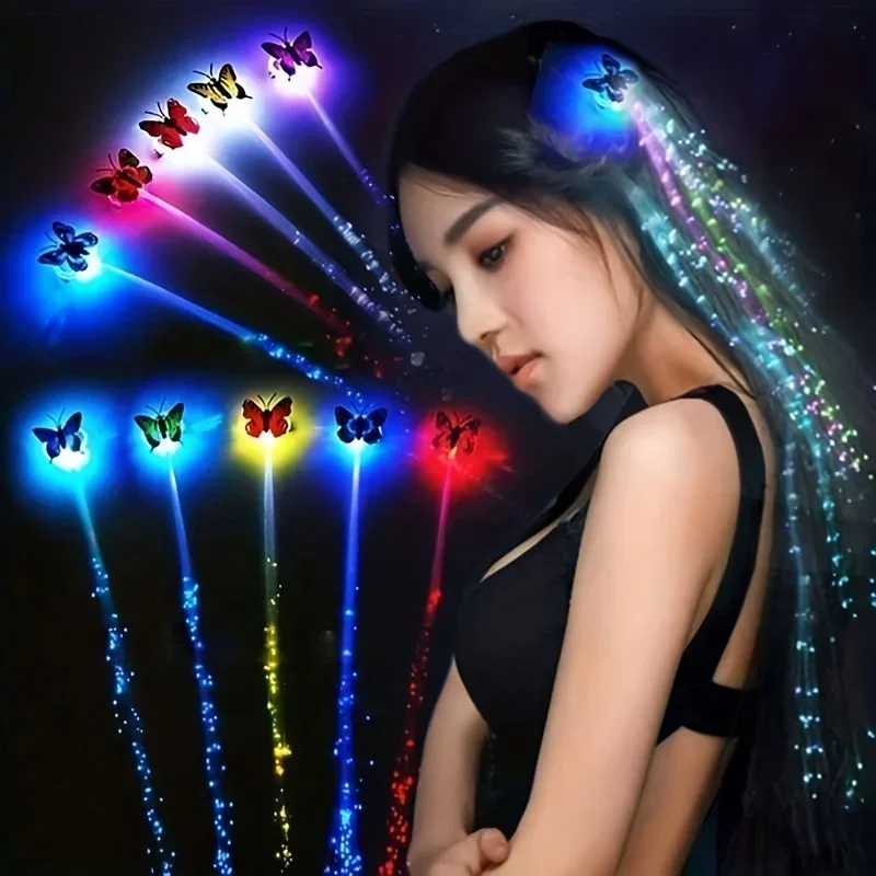 1pc/5pcs, Colorful Butterfly Light Braids Wigs Glowing Flash LED Hair Braid Clip Decoration Ligth Up Christmas Hair Accessories