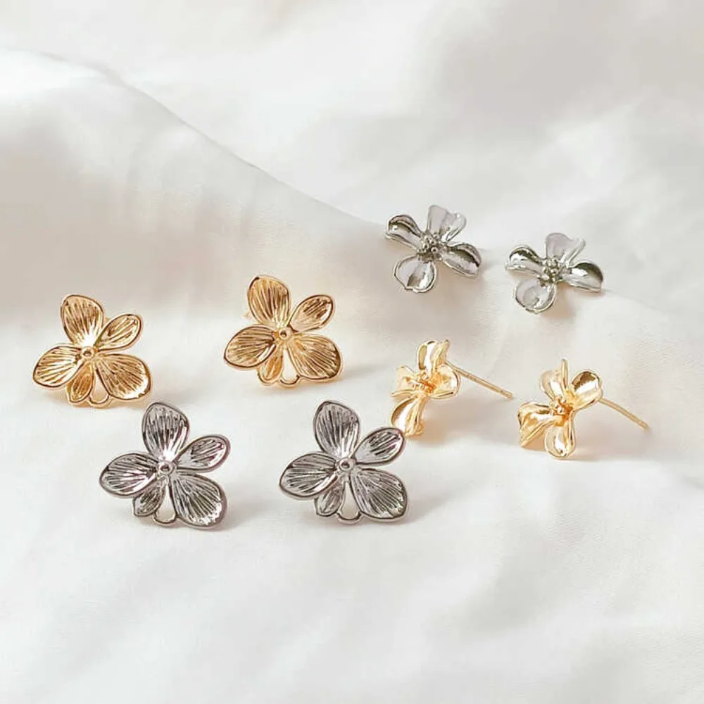 14K Light Luxury Stud Earrings for Women, Elegant Short Hair Earrings, Flower S925 Silver Stud DIY Jewelry Accessories