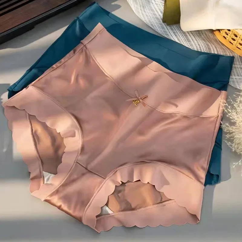 2 Teile/satz Satin Eis seide Unterwäsche frauen Slip Weiche Sexy Hohe qualität Komfortable Bauch Höschen glatte Dessous