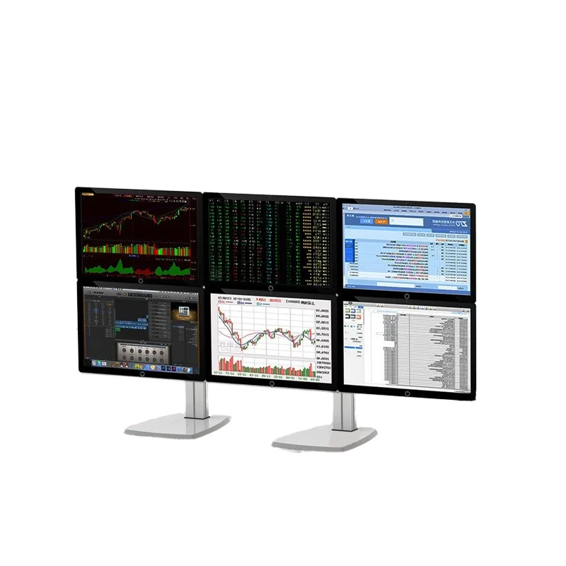 6-Screen Computer Stand Monitor All-in-One Sitting And Standing Office Aluminum Alloy Silver Super Stable Base