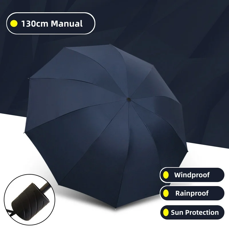 High-Quality 130cm Ten-Bone Umbrella Reinforced Frame Strong Waterproof Windproof Manual Large Umbrella for Protection