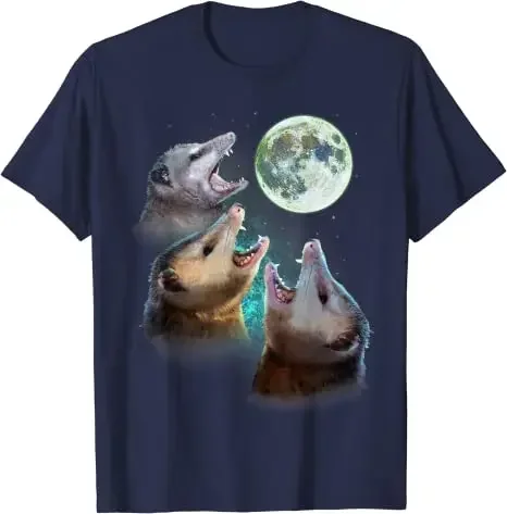 T-Shirt 3D Printed Graphic Tee Y2K Tops Funny Anime Aesthetic Clothes Three Opposum Moon with 3 Possums and Dead Moon Costume