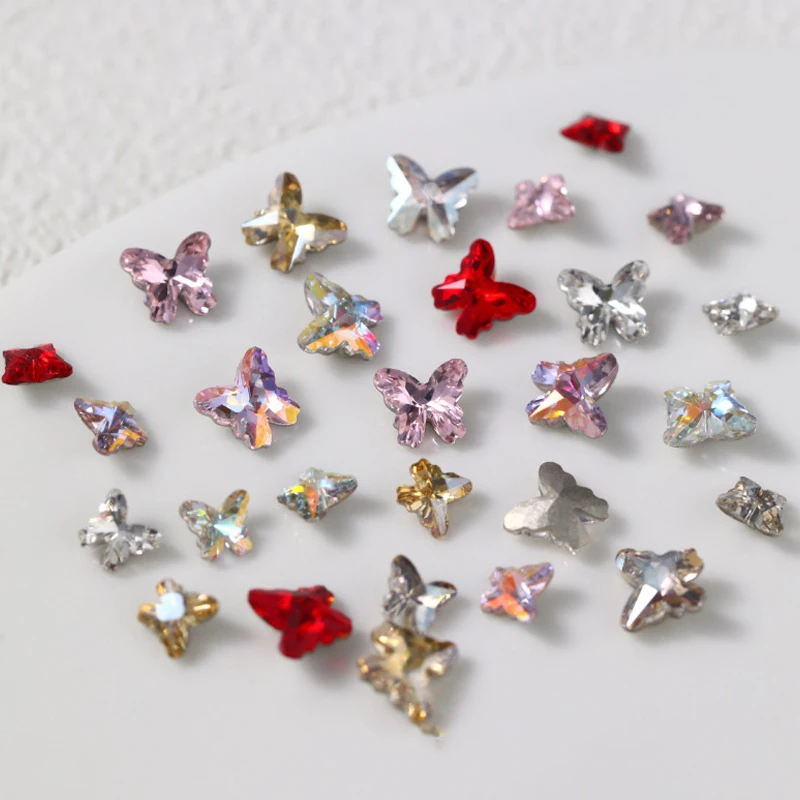 10pcs Nail Art Butterfly Charms Point Bottom Nail Rhinestones 3D Crystal Decals Gems Stone For Manicure