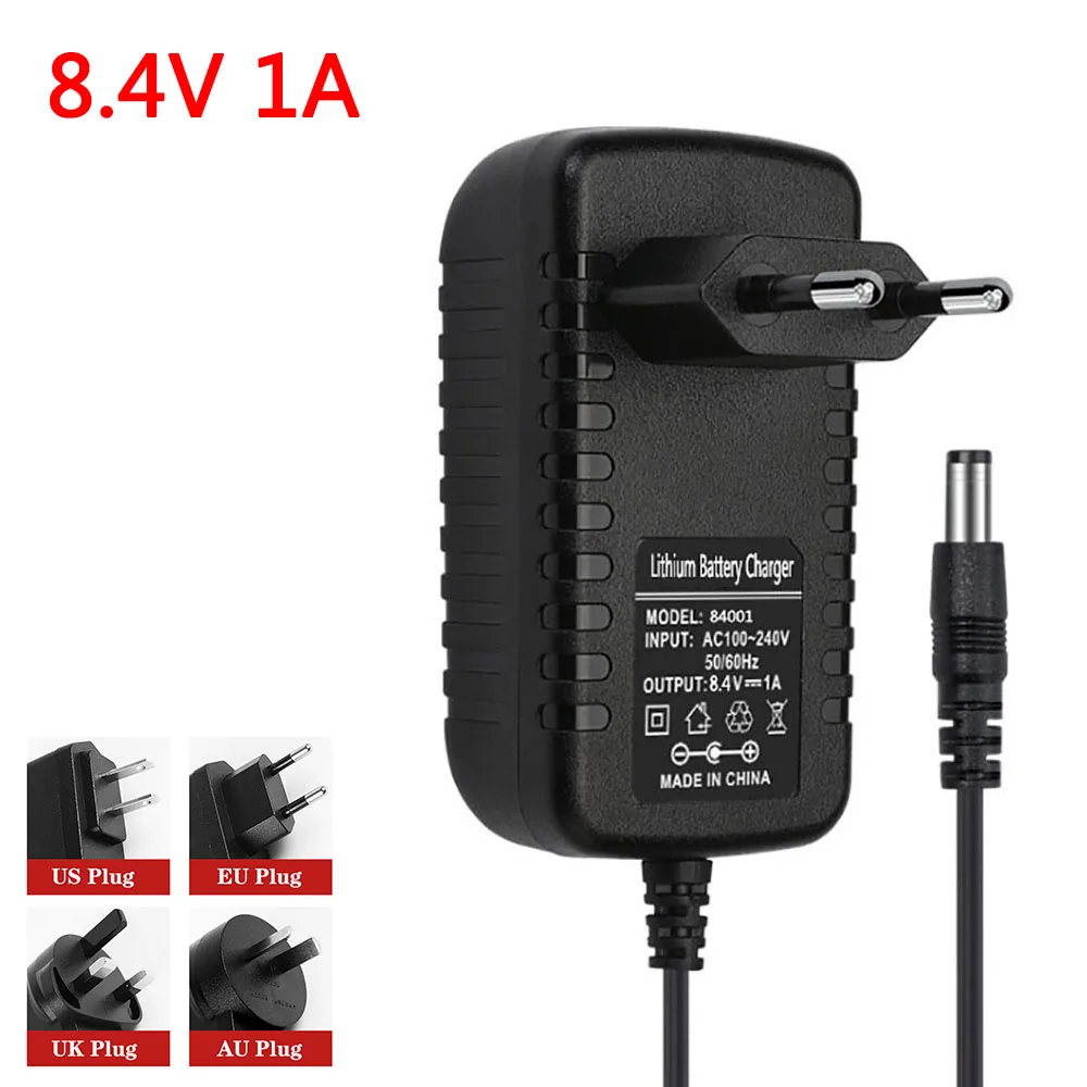 AC 100-240V DC 8.4V 1A 1000MA Adapter Power Supply 8.4 V 18650 Lithium Battery Charger Plug Inside Positive And Outside Negative