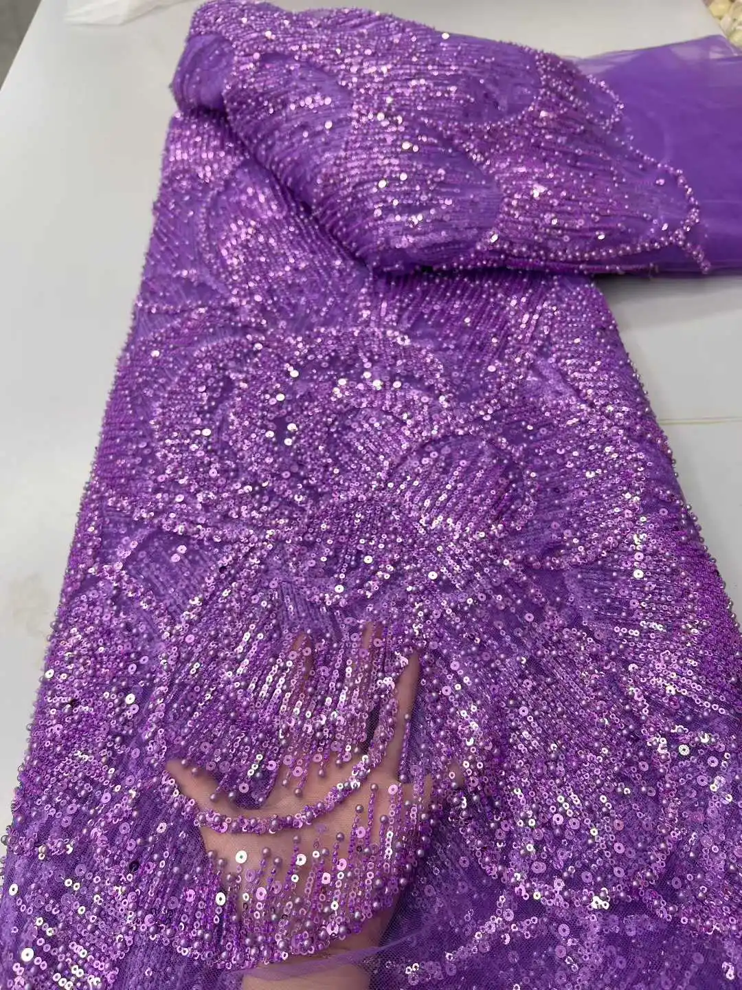 

Африканское кружево с бисером, французский тюль, высококачественное кружево 2026 года, роскошная французская ткань с пайетками и бусинами для женских свадебных платьев