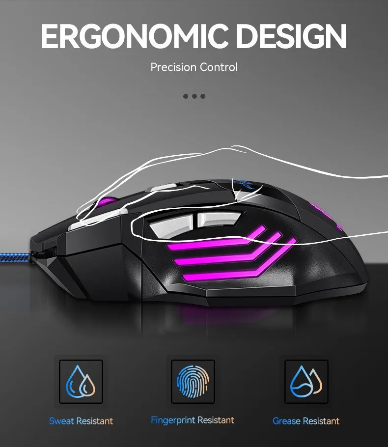 Gaming Mouse Wired 7 Keys Erconomic Design 7 Color Lighting 2400 DPI Shortcut Gamer Mouse Backlit Fast Accurate Click Esports G6