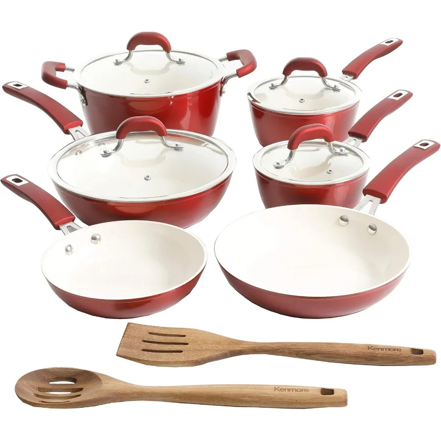 

Arlington Healthy Nonstick Ceramic Coated Forged Aluminum Induction Cookware 12Piece Set for Home Kitchen Cooking Metallic Red