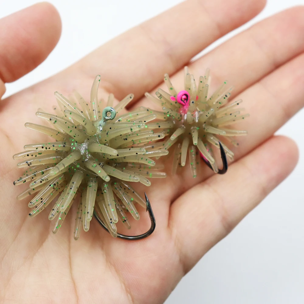ZYZHE 5/8 Stück Simulierte Seeigel-Weichköder Größe 1,5/2 Zoll 5 Farben Angelköder mit Scharfen JIG-Haken Salzwasser-Angelköder – Detail 7