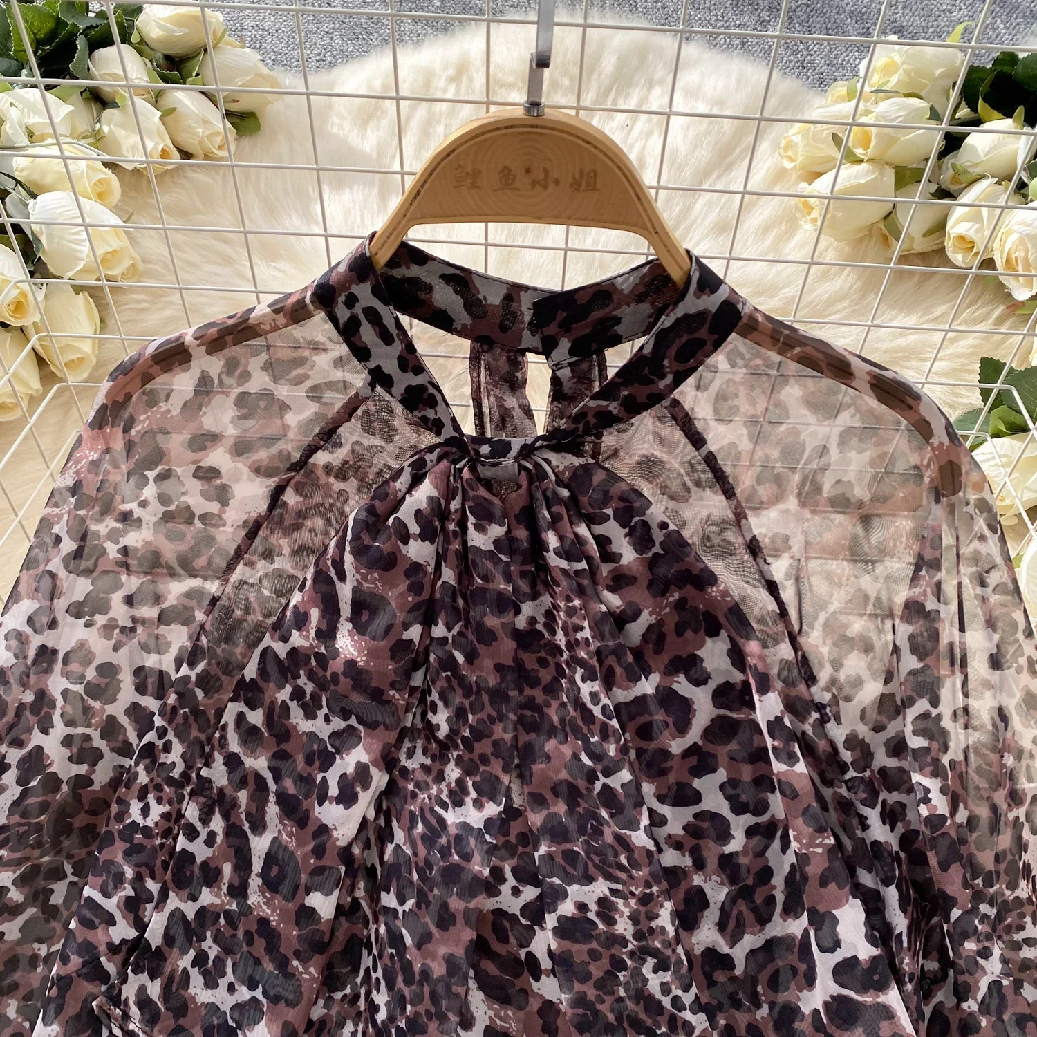 Elegante o-collo farfalla fasciatura Vintage manica lunga lanterna Chic leopardo maglia Top francese Streetwear High Street autunno camicetta