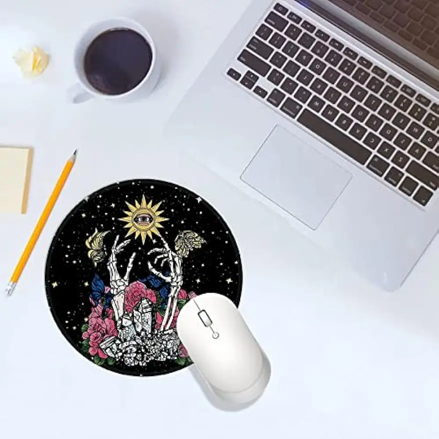 Imagem -02 - Pequeno Redondo Mouse Pad para Dormitório Base de Borracha Antiderrapante Mousepad Sol Estrela Gótico Flor Crânio Casa Escritório 79x79 Pol