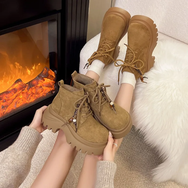 

2025 Новые женские ботильоны «Челси» на платформе, дизайнерская спортивная обувь на шнуровке, зимние модные брендовые женские ботинки, прогулочная обувь