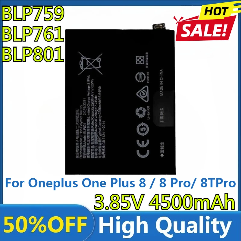 

New High quality replaceable 4320mAh~4510mAh BLP759 BLP761 BLP801 Battery for Oneplus One Plus 8 / 8 Pro / 8pro / 8T pro 8Tpro