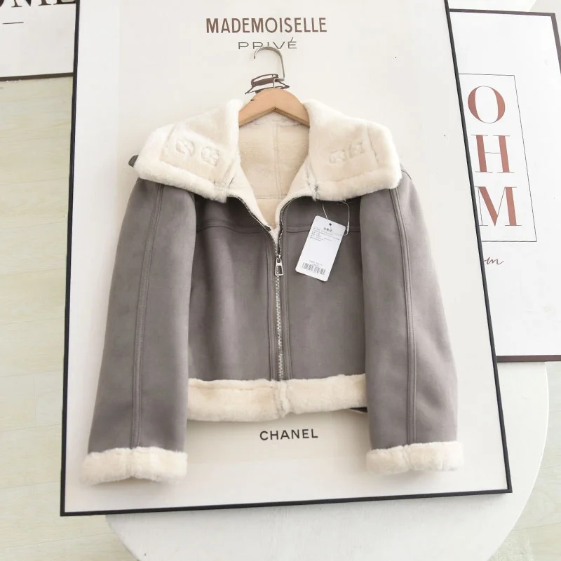 

2024 Winter High-End Scented ort Women's Jaet Versatile Suede Leather Fur Coat Sli Cact Size Faionable Outerwear