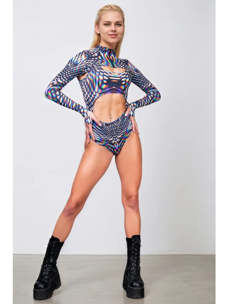 IOOTIANY Sexy Graffiti-Strumpfhose Badeanzug Mantel Karneval Offenes Herz Weste Bodysuit Leotard Gothic Cosplay Party Rollenspiel Bademode – Detail 2
